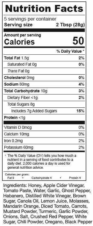 Nutrition facts label for a product with serving size, calories, and detailed nutritional information.