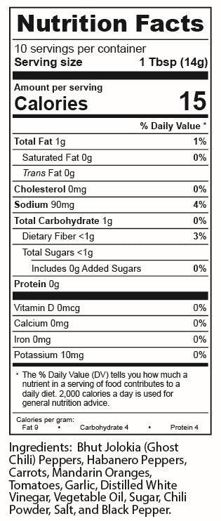 Nutrition facts label for a product with serving size, calories, and ingredient list.